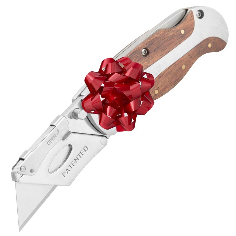 Sheffield 12115 Folding Utility Knife, Stocking Stuffers, Gifts for Men, Dad Gifts, Quick-Change Utility Knife Blades, Lightweight Hardwood Handle, Box Cutter, Cardboard Cutter - Image 1