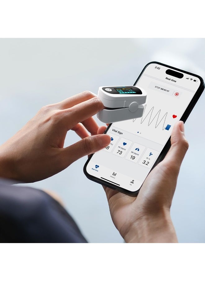 Innovo - 2024 Innovo iP900B Bluetooth Premium Fingertip Pulse Oximeter Blood Oxygen Saturation Monitor with Plethysmograph and Perfusion Index (White) - Image 1