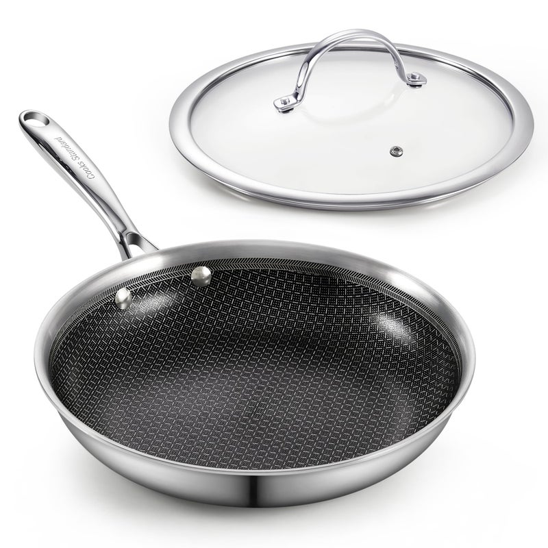Cooks Standard Hybrid Nonstick Frying Pan, 10-Inch Skillet, Multi-Ply Clad Stainless Steel Fry Pan with Tempered Glass Lids, Oven Safe, Compatible with All Stovetops - Image 1