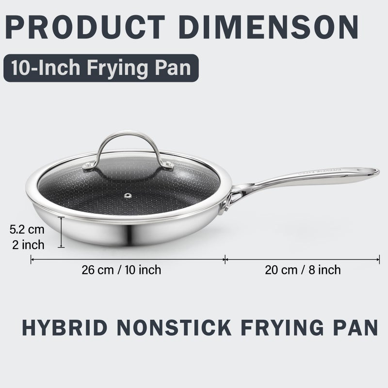 Cooks Standard Hybrid Nonstick Frying Pan, 10-Inch Skillet, Multi-Ply Clad Stainless Steel Fry Pan with Tempered Glass Lids, Oven Safe, Compatible with All Stovetops - Image 2