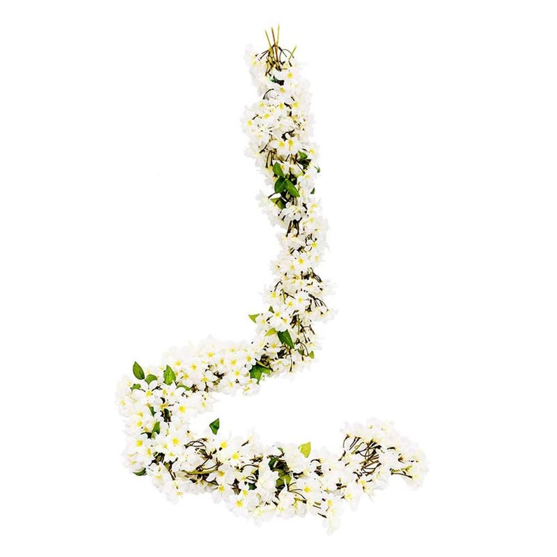 JUSTOYOU 2 Pcs 57FT Artificial Sakura Cherry Blossom Flowers Hanging Vine Fake Sakura Garland Fake Oriental Cherry Wreath Home Garden Party Wedding Decor Cherry White 2 PCS