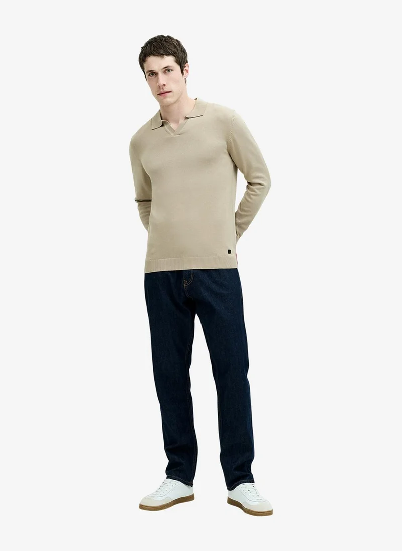 Men's Open Collar Long Sleeve Stone Knit Top