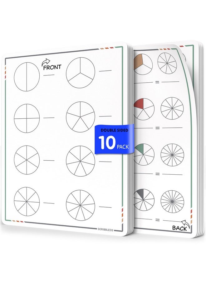 Scribbledo Fraction Manipulatives 9”X12” Small White Board Dry Erase Sheets Math Manipulatives 1St Grade Students 2Nd Grade Fractions Homeschool Supplies Teacher Classroom Pack Of 10 Sheets  - Image 1