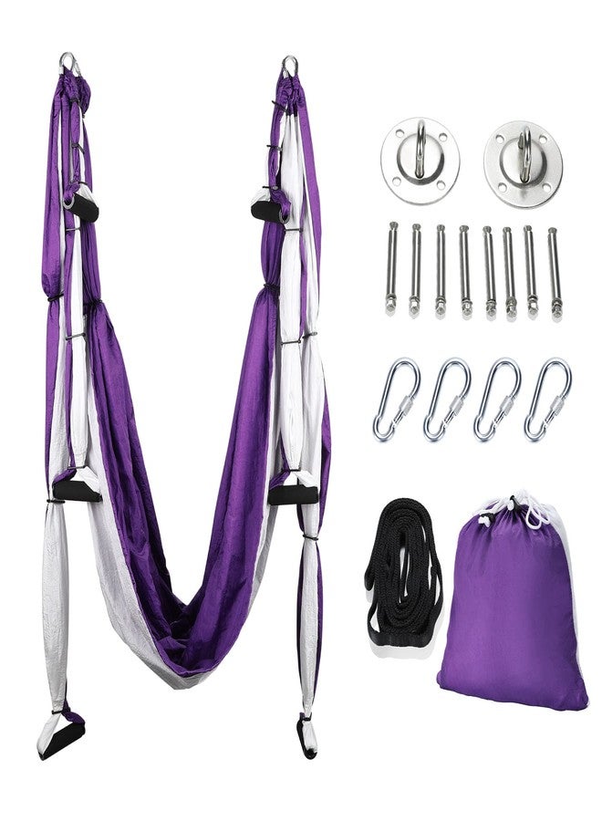 ZELUS Aerial Yoga Swing Sling Strong Yoga Hammock Kit Set Trapeze Inversion Equipment Include 2 Extensions Straps and Ceiling Mounting Kit(Purple) - Image 1