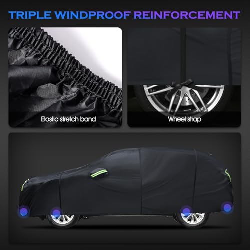Qualencey Car Cover Custom Fit for Toyota RAV4 1996-2025,Honda CRV 1997-2025, 6 Layers Truck Cover Waterproof All Weather for Automobiles,Outdoor Full Exterior Cover,Rain, Sun, Wind Protection,Black - Image 5