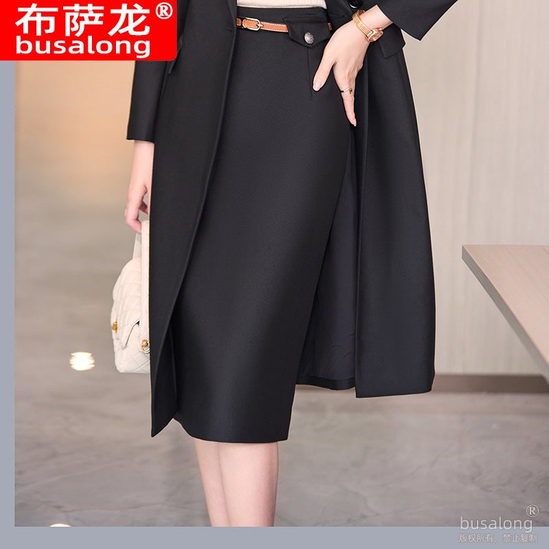 Busalong New Womens Coat Korean Professional Mid-length Suit Collar Coat Coat Work 5003 7015 black skirt