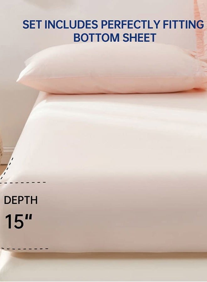 Simple&Opulence 100% Cotton Bed Sheet Set-4 Piece-Premium Quality,Crisp,Girls Bedding -Twin Size Sheet Set with Fitted Sheet with 15" Deep Pocket,1 Flat Sheet and 1 Ruffled Pillow Case(Blush Pink) - Image 4