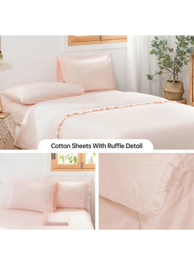 Simple&Opulence 100% Cotton Bed Sheet Set-4 Piece-Premium Quality,Crisp,Girls Bedding -Twin Size Sheet Set with Fitted Sheet with 15" Deep Pocket,1 Flat Sheet and 1 Ruffled Pillow Case(Blush Pink) - Image 5