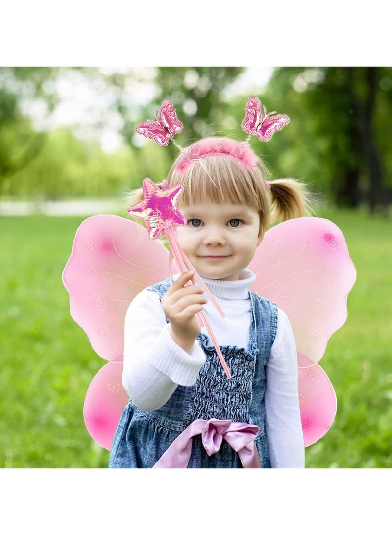 CMGTYYD Dress Up Wings, Girls Fairy Costume Fancy Dress Up Butterfly Costume Sets, Fairy Costume Set for Girls Tutu Skirt Butterfly Wing Headband and Fairy Stick(Pink) - Image 3
