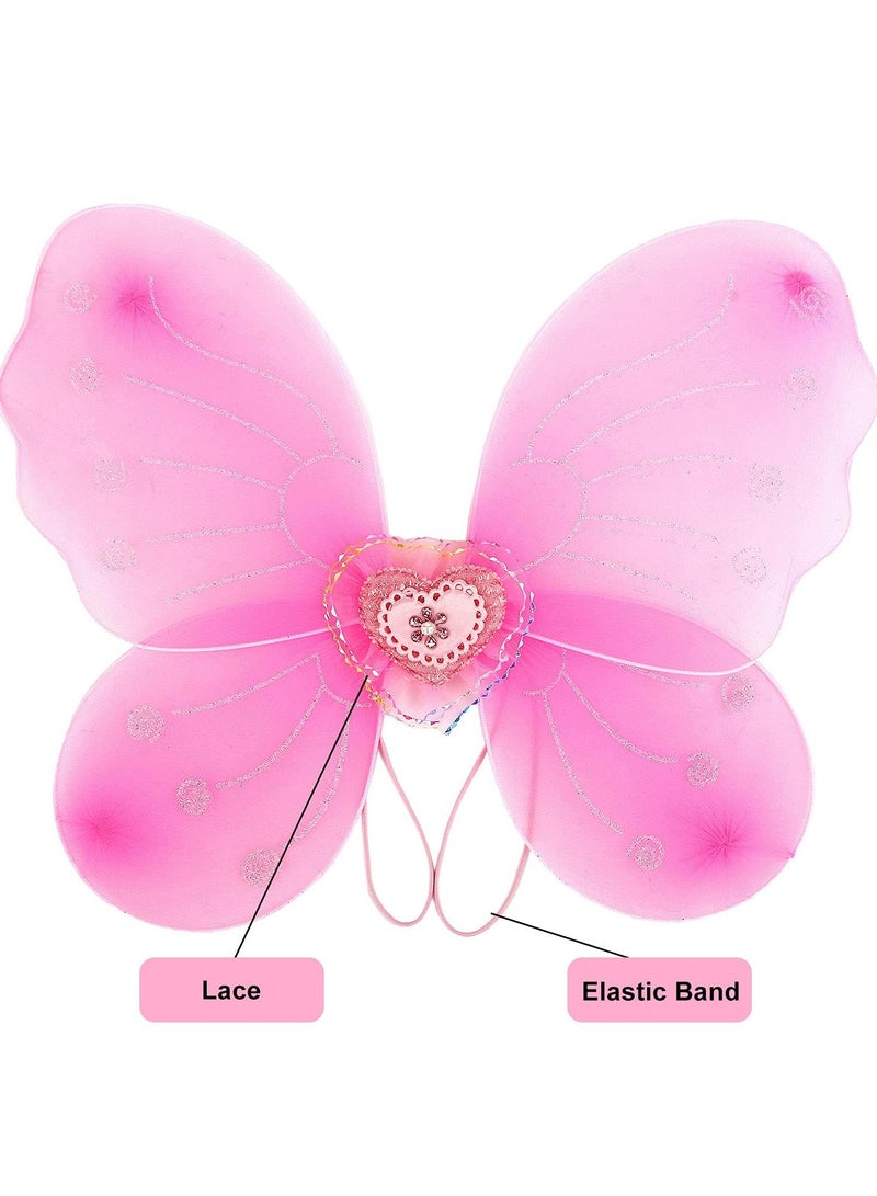 CMGTYYD Dress Up Wings, Girls Fairy Costume Fancy Dress Up Butterfly Costume Sets, Fairy Costume Set for Girls Tutu Skirt Butterfly Wing Headband and Fairy Stick(Pink) - Image 4