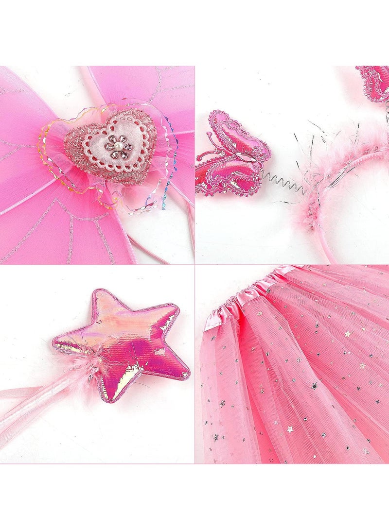 CMGTYYD Dress Up Wings, Girls Fairy Costume Fancy Dress Up Butterfly Costume Sets, Fairy Costume Set for Girls Tutu Skirt Butterfly Wing Headband and Fairy Stick(Pink) - Image 5