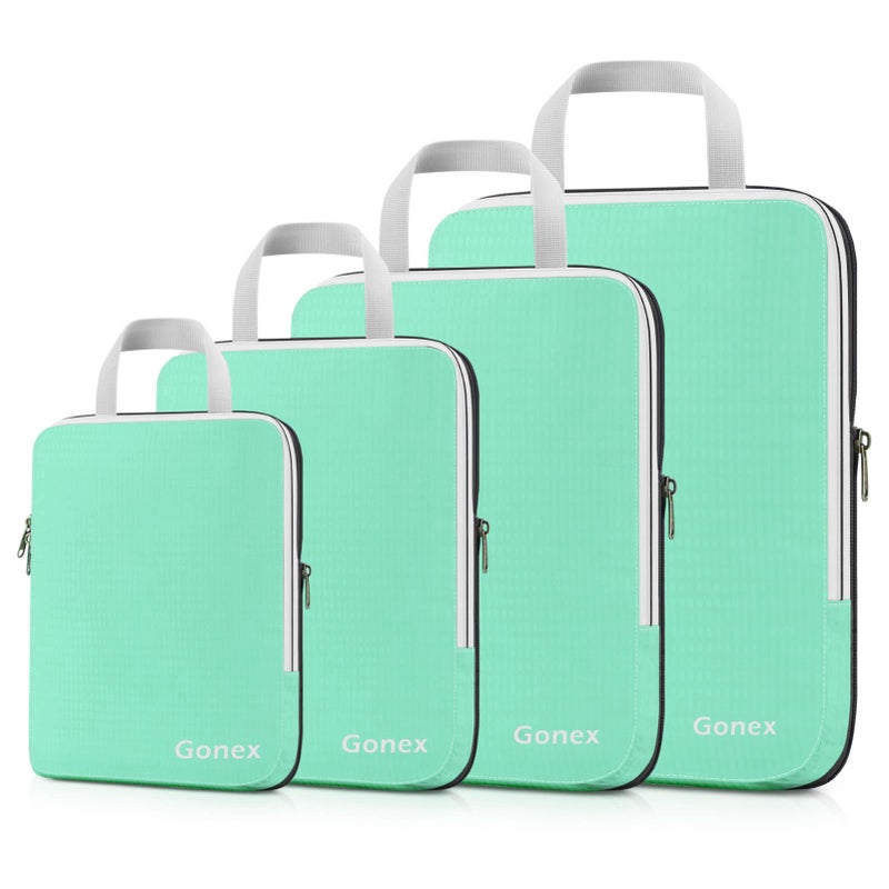 Gonex Compression Packing Cubes, 4pcs Expandable Storage Travel Luggage Bags Organizers (4 PCS Mint Green) - Image 1
