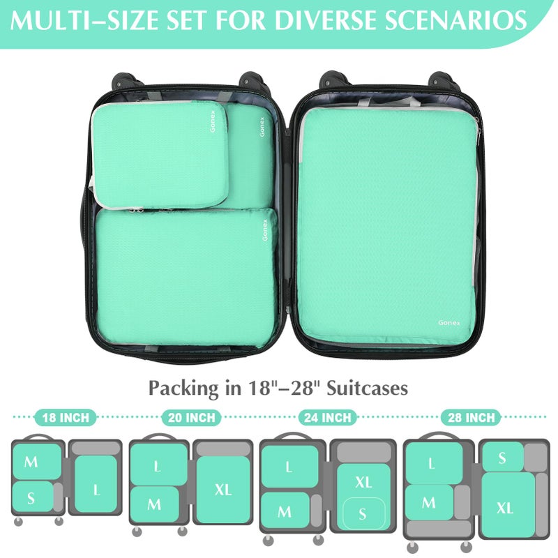 Gonex Compression Packing Cubes, 4pcs Expandable Storage Travel Luggage Bags Organizers (4 PCS Mint Green) - Image 4
