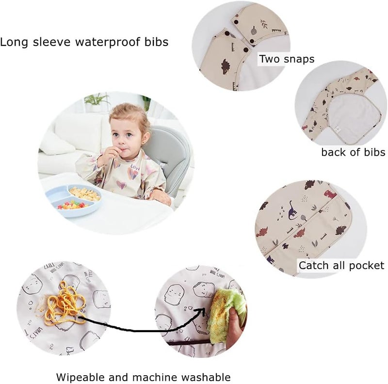 GZMM Waterproof Long Sleeve Baby Bib with Food Catcher - Easy Clean & Washable for Infants and Toddlers - Image 2