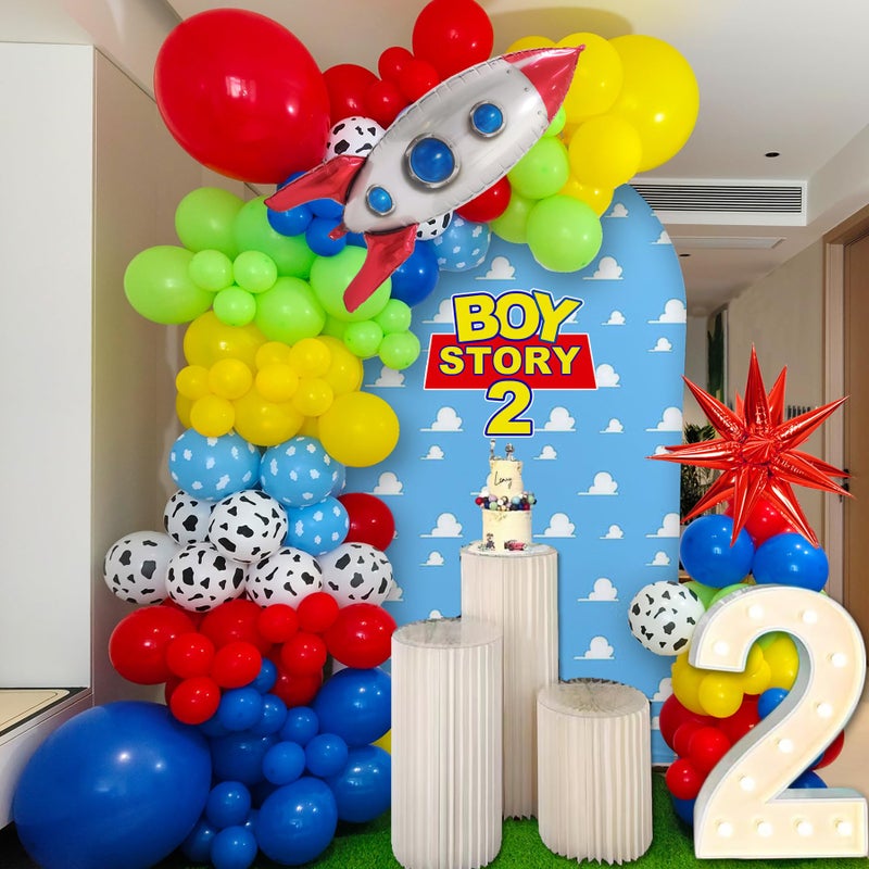 HEPAPATE Toy Inspired Story Balloon Garland Arch Kit,Toy Game Cow and Cloud Pattern Red Blue Yellow Green Latex Balloons for Boys Birthday Party,Cartoons Theme for Baby Shower Birthday Party Supplies 159pcs - Image 1