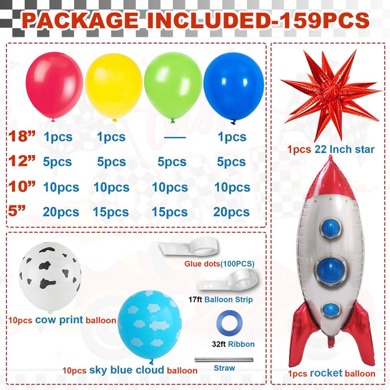HEPAPATE Toy Inspired Story Balloon Garland Arch Kit,Toy Game Cow and Cloud Pattern Red Blue Yellow Green Latex Balloons for Boys Birthday Party,Cartoons Theme for Baby Shower Birthday Party Supplies 159pcs - Image 3