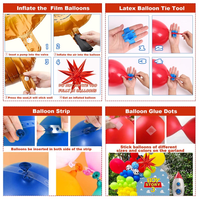 HEPAPATE Toy Inspired Story Balloon Garland Arch Kit,Toy Game Cow and Cloud Pattern Red Blue Yellow Green Latex Balloons for Boys Birthday Party,Cartoons Theme for Baby Shower Birthday Party Supplies 159pcs - Image 5