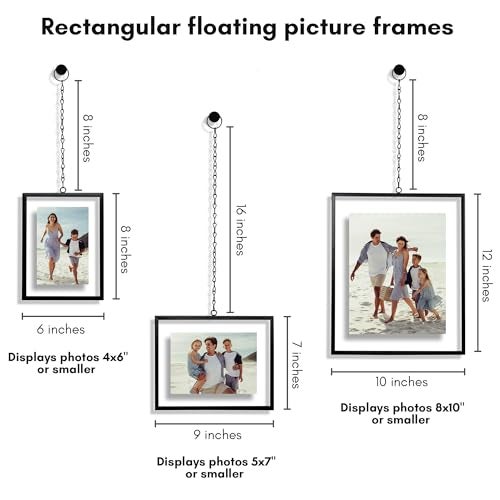 Americanflat Metal Floating Frame with Chain Set of 3 Use as 8x10 5x7 or 4x6 Frame Pressed Flower Display for Wall Decor Elegant Black Molding with ShatterResistant Glass - Image 3