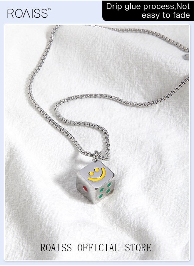 roaiss - Colored Dice Necklace European Style Titanium Steel  Pendant Hip-Hop Men's Pearl Chain Retro Pendant Alloy Jewelry Stainless Steel Necklace - Image 1