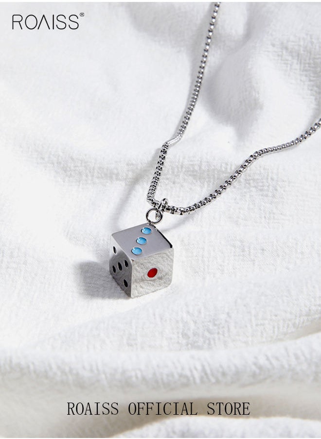 roaiss - Colored Dice Necklace European Style Titanium Steel  Pendant Hip-Hop Men's Pearl Chain Retro Pendant Alloy Jewelry Stainless Steel Necklace - Image 1