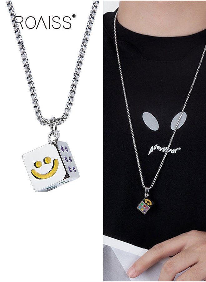 roaiss - Colored Dice Necklace European Style Titanium Steel  Pendant Hip-Hop Men's Pearl Chain Retro Pendant Alloy Jewelry Stainless Steel Necklace - Image 1