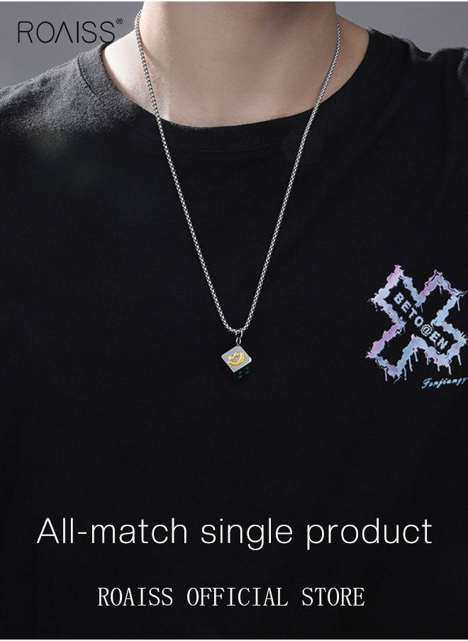 roaiss - Colored Dice Necklace European Style Titanium Steel  Pendant Hip-Hop Men's Pearl Chain Retro Pendant Alloy Jewelry Stainless Steel Necklace - Image 1