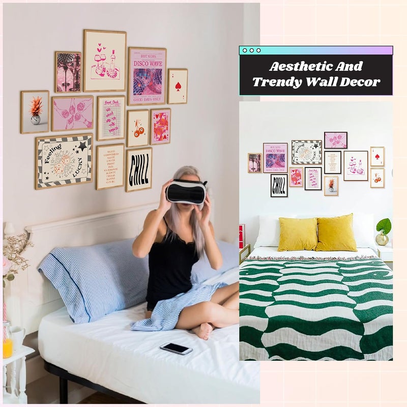 97 Decor 97 ديكور غرفة لطيف أنيق جمالي - ملصقات أنيقة لغرفة النوم، صور أنيقة لديكور عربة البار، ديكور حائط أنيق رجعي، مطبوعات حائط عصرية وردية ساخنة لغرفة نوم الفتيات المراهقات في السكن (بدون إطار) - Image 3