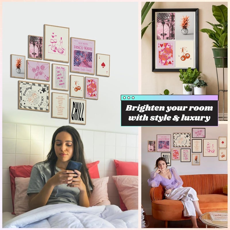 97 Decor 97 ديكور غرفة لطيف أنيق جمالي - ملصقات أنيقة لغرفة النوم، صور أنيقة لديكور عربة البار، ديكور حائط أنيق رجعي، مطبوعات حائط عصرية وردية ساخنة لغرفة نوم الفتيات المراهقات في السكن (بدون إطار) - Image 4