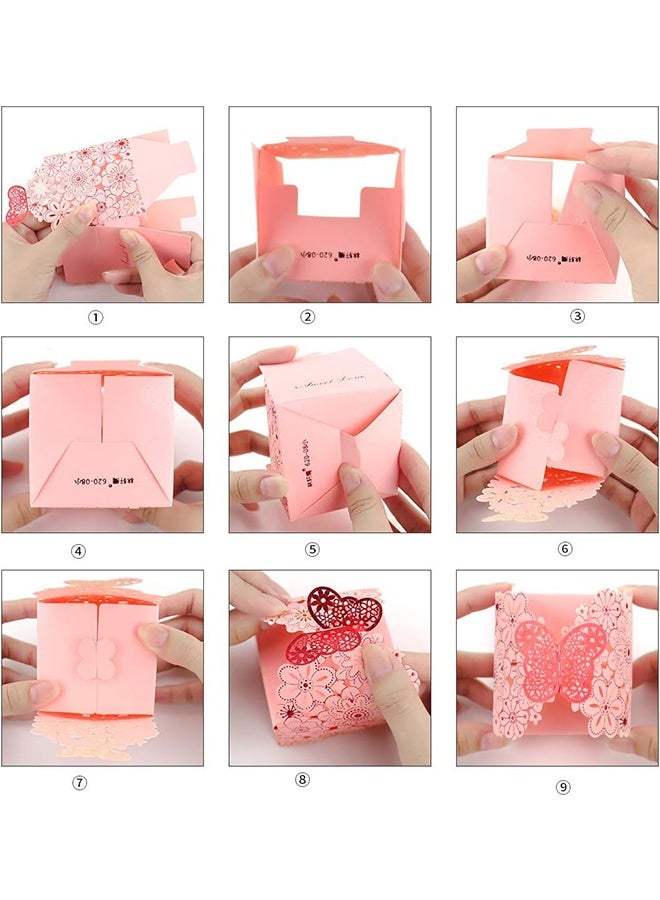 25Pcs/Set Flower Butterfly Hollow Candy Box Cookie Gift Boxes Romantic Wedding Favors Cute Chocolate Box for Wedding Bridal Birthday Party Supplies (Pink, S) - Image 4