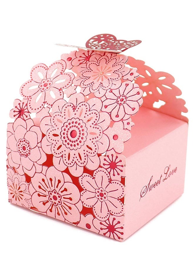 25Pcs/Set Flower Butterfly Hollow Candy Box Cookie Gift Boxes Romantic Wedding Favors Cute Chocolate Box for Wedding Bridal Birthday Party Supplies (Pink, S) - Image 1