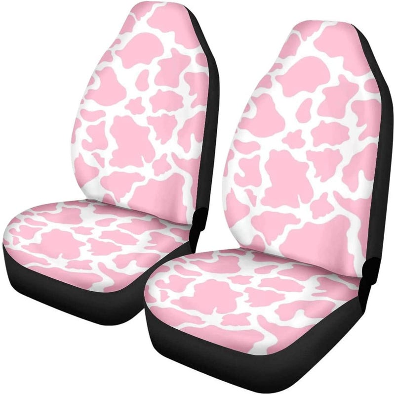 Dreaweet Pink Cow Animal Print Car Seat Cover 2 Pcs Car Accessories for Women Ladies Soft Car Seat Cushion Durable Auto Front Bucket Seat Cushion Decoration for Standard Size Cars