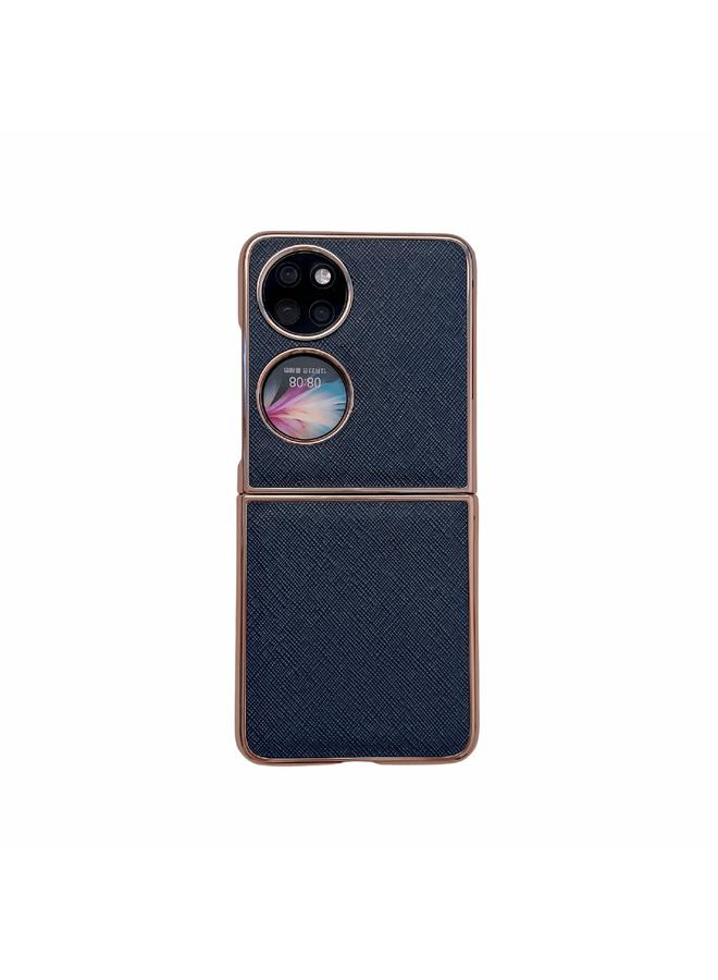 erorex Case For Huawei P50 Pocket Nano Electroplating Cross Texture Genuine Leather Phone Case - Image 1