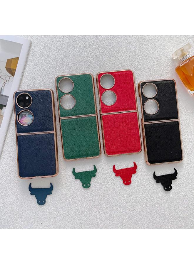 erorex Case For Huawei P50 Pocket Nano Electroplating Cross Texture Genuine Leather Phone Case - Image 4