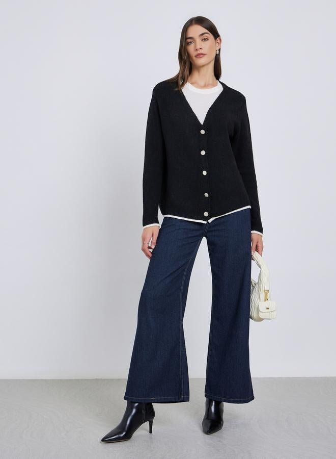 ستايلي كارديجان محبوك بأزرار بقصة عادية – أسود - Image 2