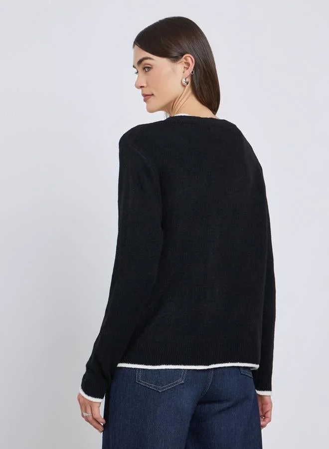 Styli Styli Black Regular Fit Buttoned Knit Cardigan