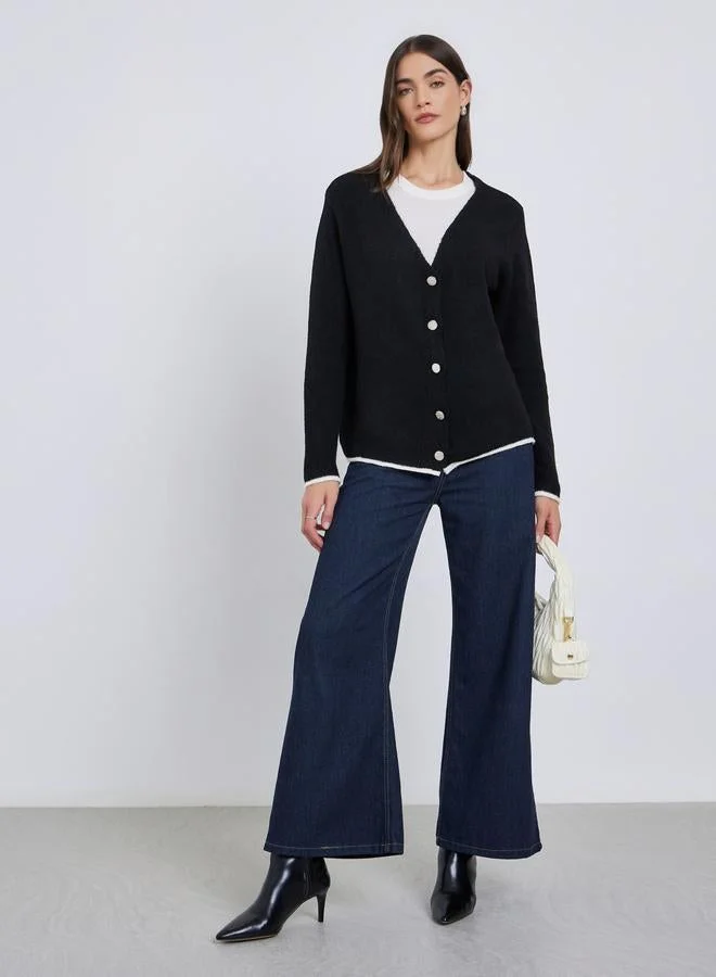 Styli Styli Black Regular Fit Buttoned Knit Cardigan