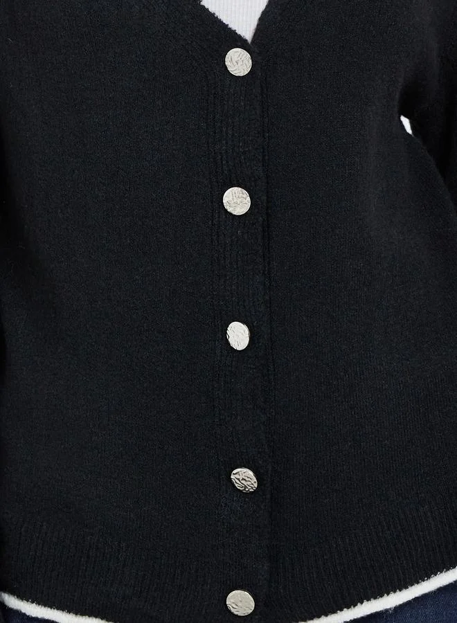 Styli Styli Black Regular Fit Buttoned Knit Cardigan