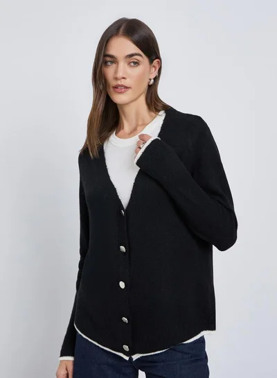 Styli Styli Black Regular Fit Buttoned Knit Cardigan