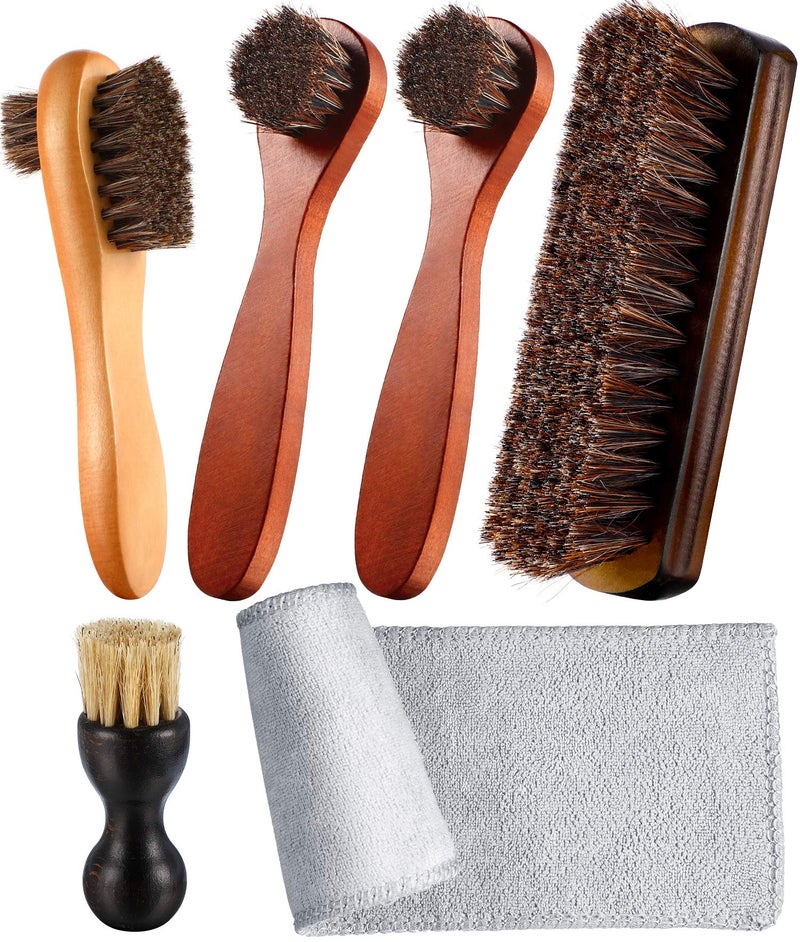 YoungJoy Youngjoy 6 Pieces Horsehair Shine Shoes Brush Kit Polish Dauber Applicators B 