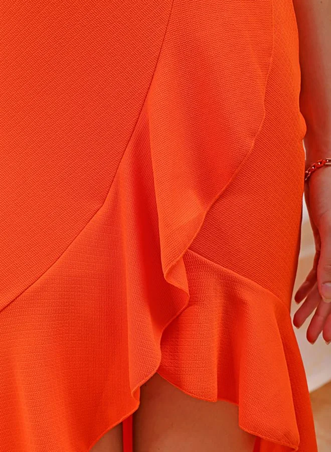 Freehand Women Fitted Party Wear Textured Ruffle Dress