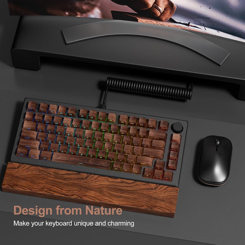 HITIME Side Printed PBT Keycaps - 132 Keys Brown DoubleShot Marbling Cherry Profile for Mechanical Keyboards - Walnut - Image 2