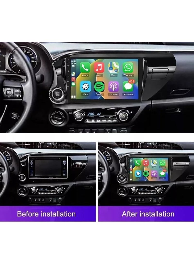 راديو أندرويد متقدم لسيارة تويوتا هایلکس 2016-2023 - ضمان لمدة عامين، ذاكرة وصول عشوائي 4 جيجا بايت، سعة تخزين 32 جيجا بايت، Apple CarPlay وAndroid Auto، كاميرا رؤية ليلية مجانية ونظام ملاحة - Image 2