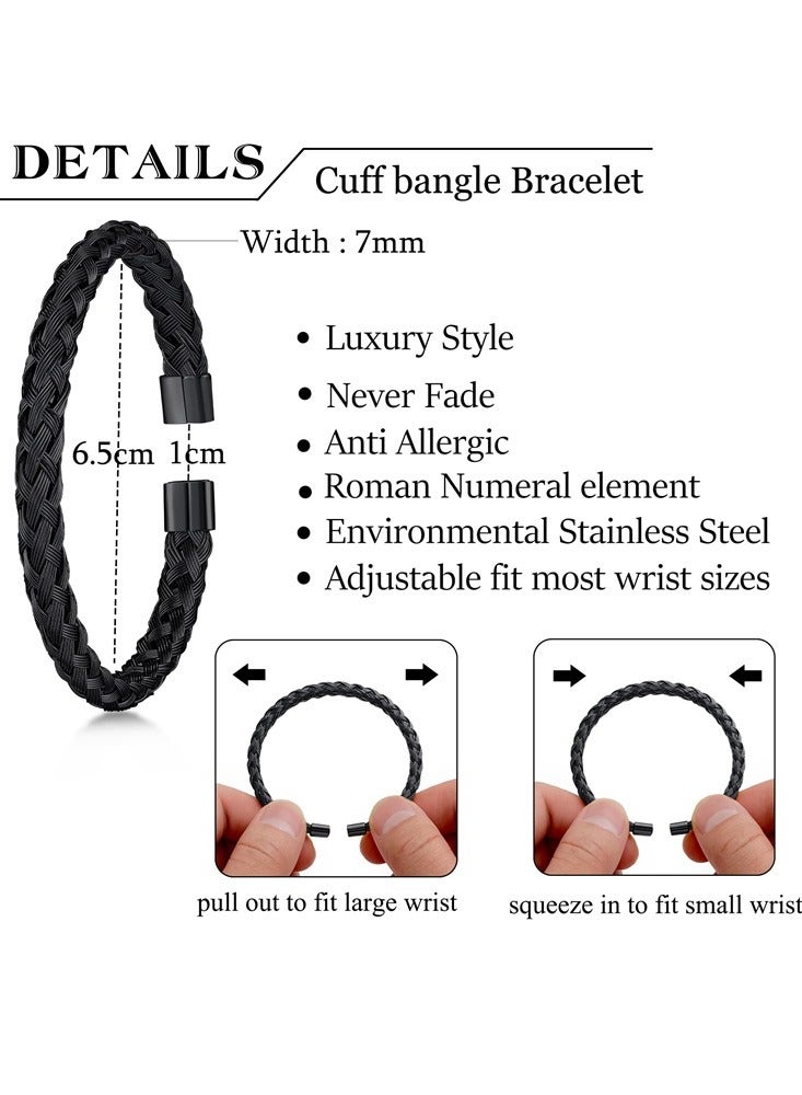 Luxury 3Pcs Black Crown Stainless Steel Bracelet Set with Roman Numerals - Men Jewelry Gifts Black - Image 2