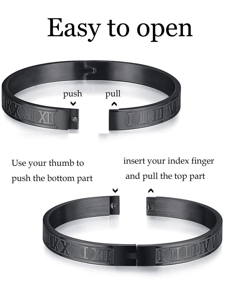 Luxury 3Pcs Black Crown Stainless Steel Bracelet Set with Roman Numerals - Men Jewelry Gifts Black - Image 3