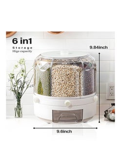 Excefore Grain Dispenser, Grain and Rice Storage Container Kitchen, 360° Rotating 6 Grid Grain Dispenser, Rotating Dry Food Dispenser for Lentils, Small Beans, Barley, Millets, White  - Image 3