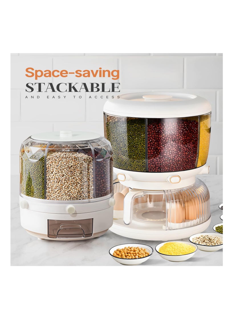 Excefore - Grain Dispenser, Grain and Rice Storage Container Kitchen, 360° Rotating 6 Grid Grain Dispenser, Rotating Dry Food Dispenser for Lentils, Small Beans, Barley, Millets, White - Image 1