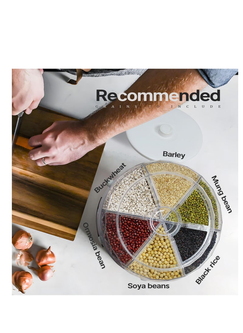 Excefore - Grain Dispenser, Grain and Rice Storage Container Kitchen, 360° Rotating 6 Grid Grain Dispenser, Rotating Dry Food Dispenser for Lentils, Small Beans, Barley, Millets, White - Image 1