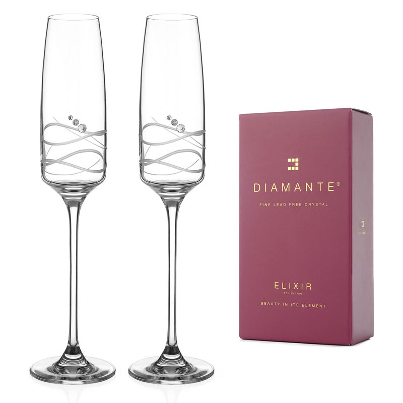 DIAMANTE Champagne Flute Prosecco Glasses Set  Soho  Embellished with Swarovski Crystals  Gift Box of 2