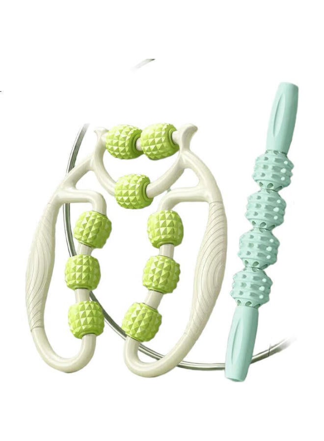 Dweck Leg Massage Roller, Spiked Club, Muscle Relaxation Shaft, Yoga Column, 9-Ring Leg Clamp, Fitness Shaping Set, Fruit Green - Image 1