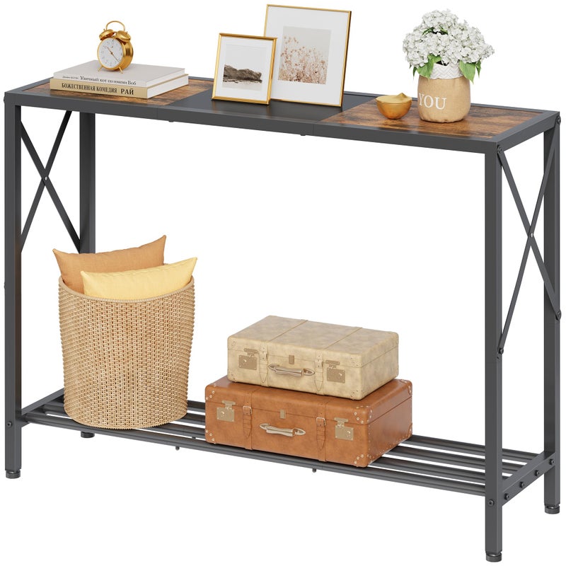 Tajsoon Tajsoon Console Table 2Tier Industrial Entryway Table 418L Narrow Entrance Sofa Table with Shelves Hallway Living Room Foyer Corridor Office Rustic Brown and Black 